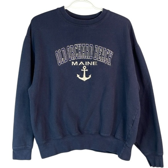 Pacific & Co Old Orchard Beach Maine Embroidered Sweatshirt Navy Blue 90s Vibe L - Picture 2 of 12